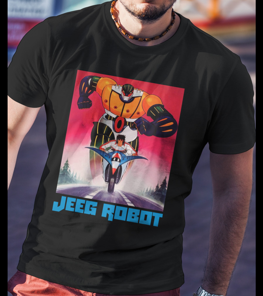 Jeeg Robot Anime Character With Motorcycle Racing T-Shirt