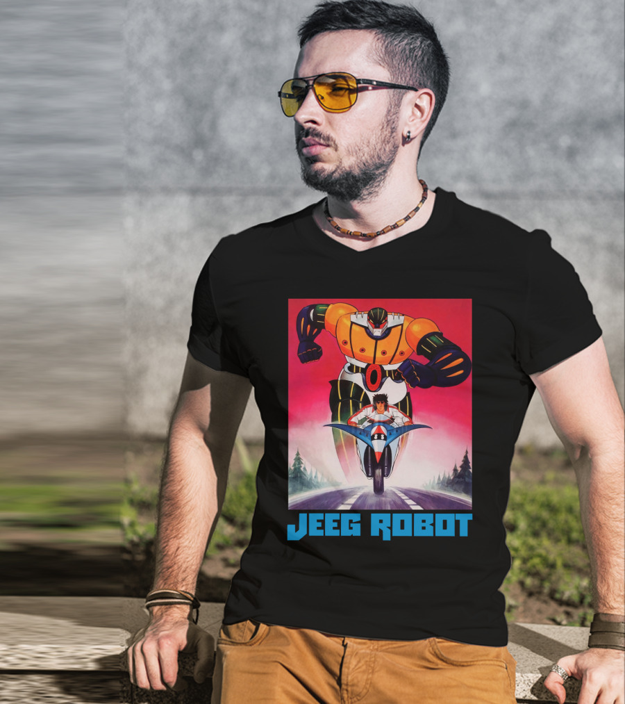 Jeeg Robot Anime Character With Motorcycle Racing T-Shirt