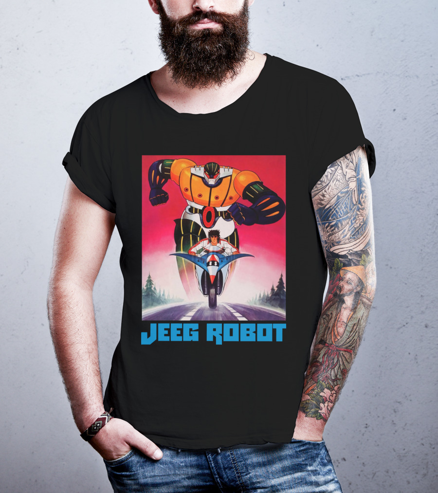 Jeeg Robot Anime Character With Motorcycle Racing T-Shirt