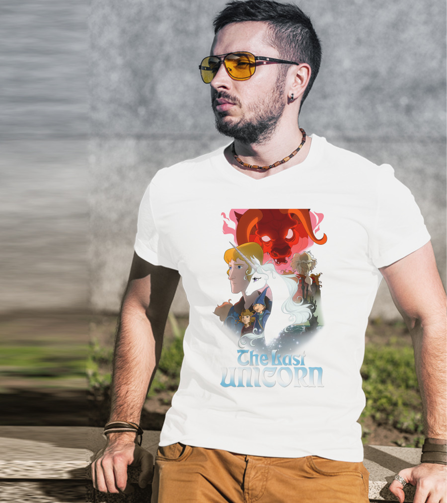 The Last Unicorn Animated Fantasy Characters And Red Bull Face T-Shirt