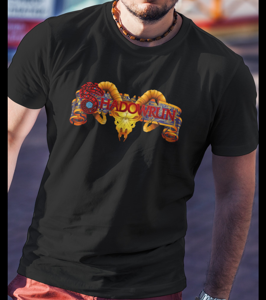 Shadowrun Red Spiral Dragon And Yellow Horned Skull T-Shirt