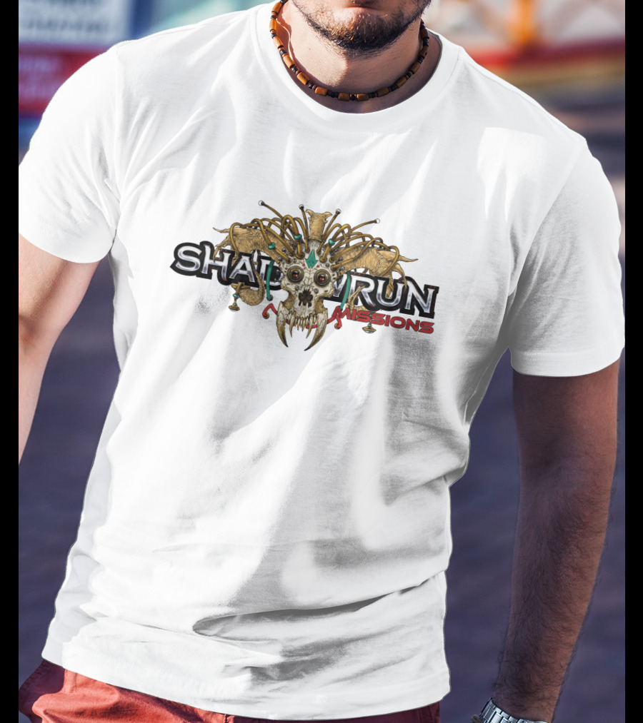 Shadowrun Missions Skull With Horns And Jewels T-Shirt