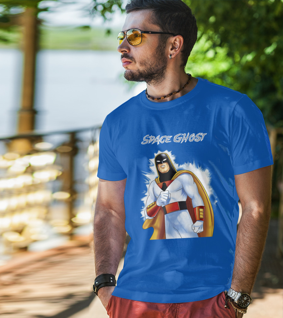 Space Ghost Classic Character With Dynamic Pose And Iconic Heroic T-Shirt