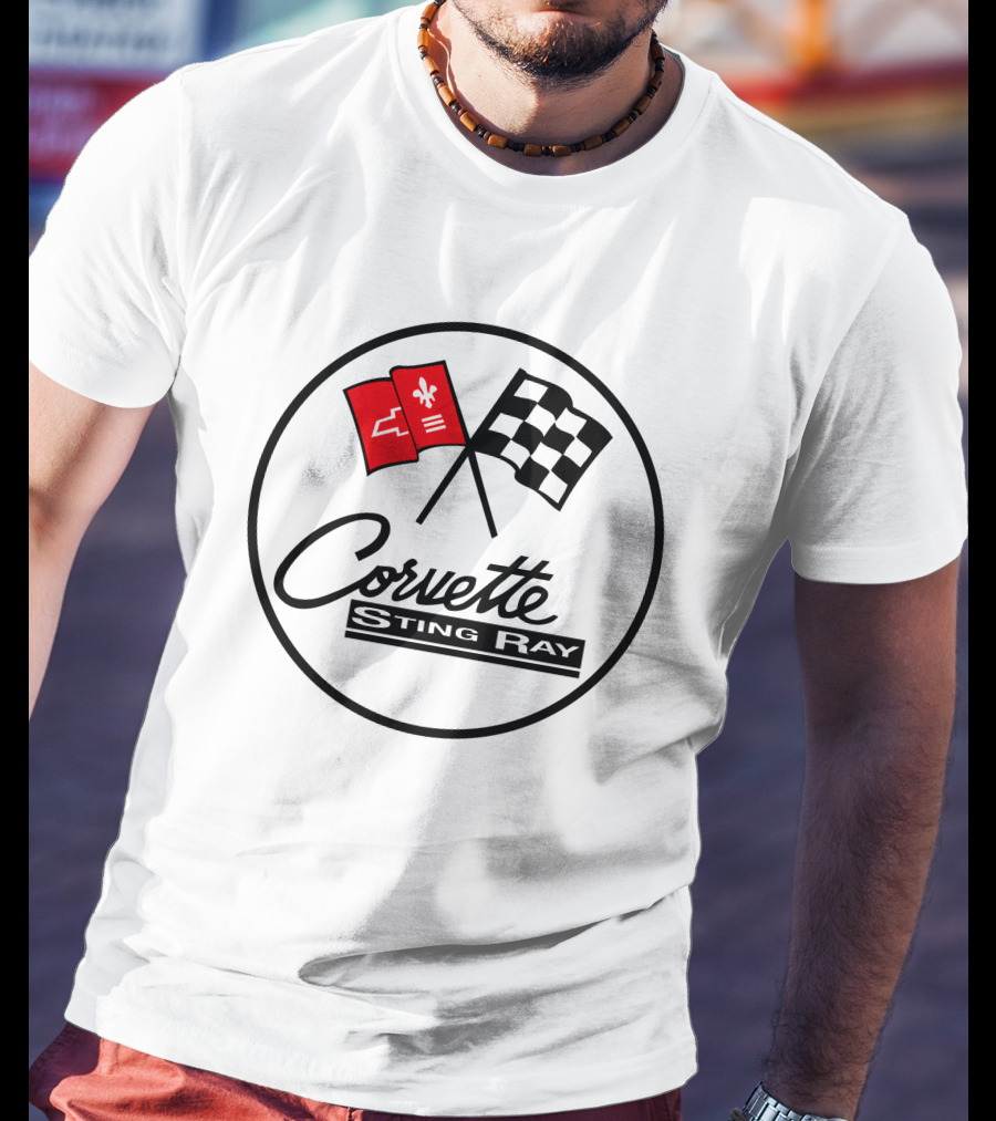 Corvette Sting Ray Emblem With Racing Flags T-Shirt