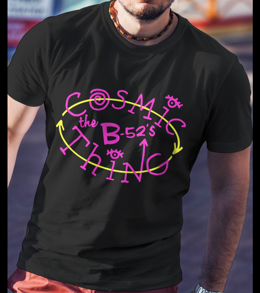 The B-52's Cosmic Thing Neon Pink And Yellow Arrows T-Shirt