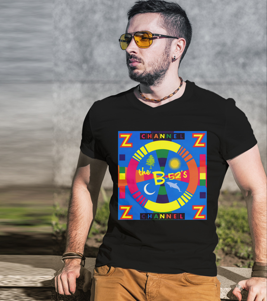 Channel Z The B-52's Colorful Circular Symbols Moon Dolphin Sun Tree T-Shirt