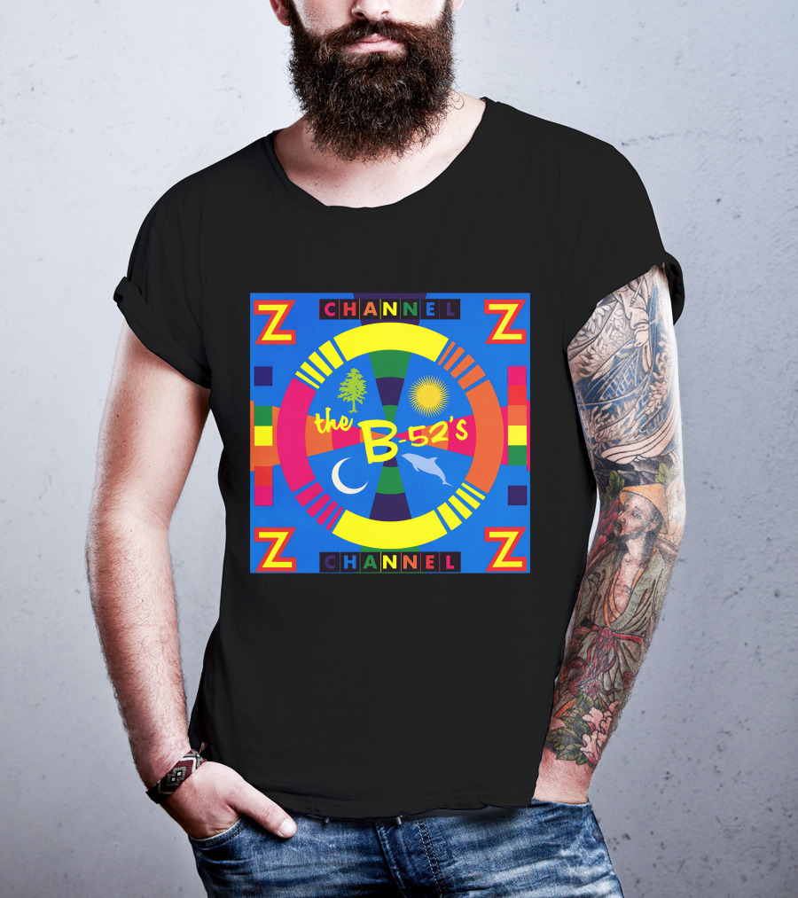 Channel Z The B-52's Colorful Circular Symbols Moon Dolphin Sun Tree T-Shirt