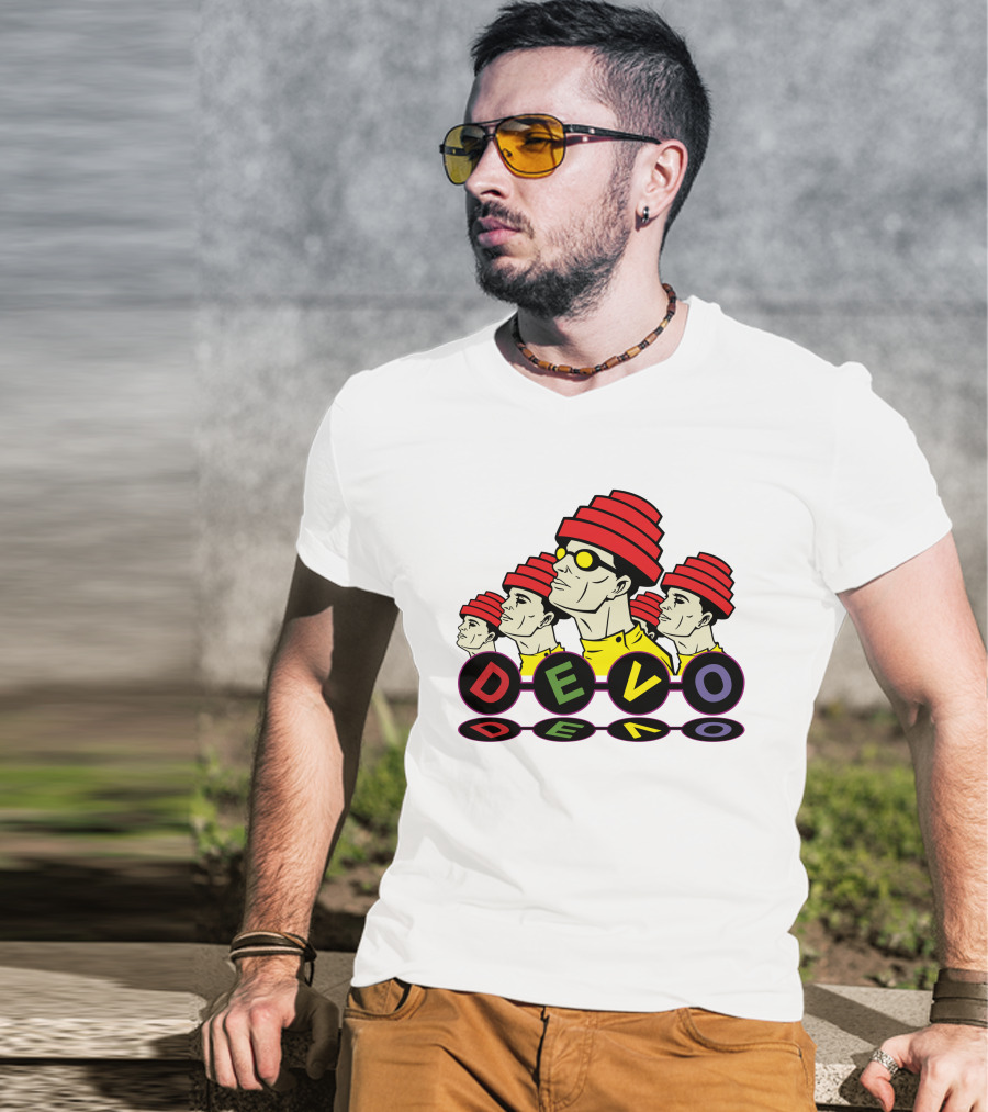 Devo Band Red Hats Yellow Shirts Sunglasses Iconic T-Shirt