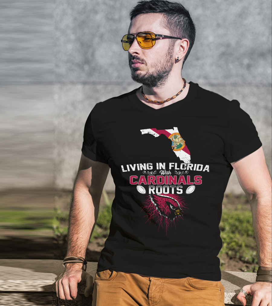 Living In Florida With Nfl Arizona Cardinals Roots And Florida State Map T-Shirt