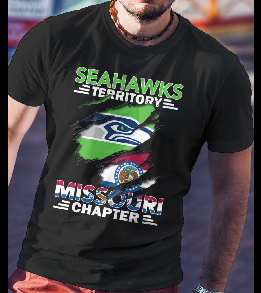 Seahawks Territory Missouri Chapter Team Pride Flag Ripped Style T-Shirt