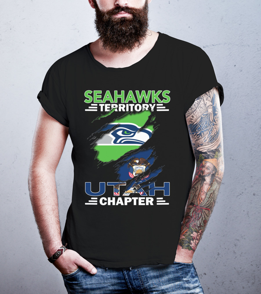 Seahawks Territory Utah Chapter Flag And Logo Ripped T-Shirt