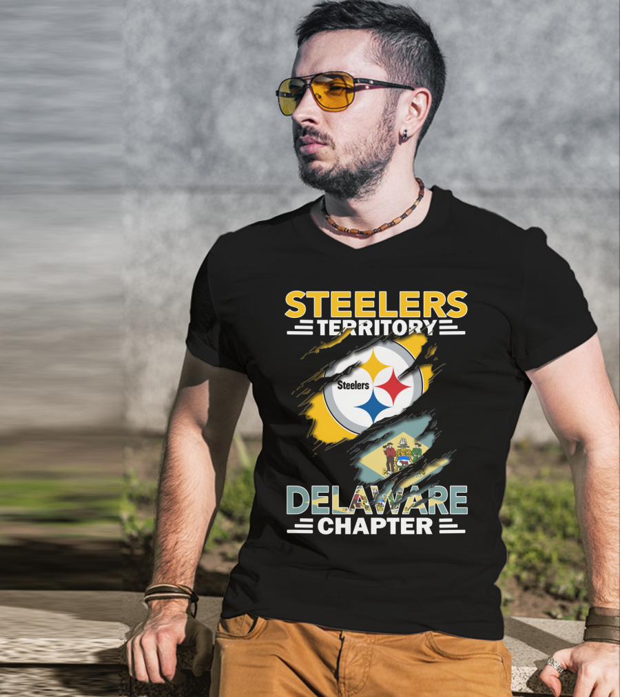 Steelers Territory Delaware Chapter Steelers Logo And Delaware Flag T-Shirt