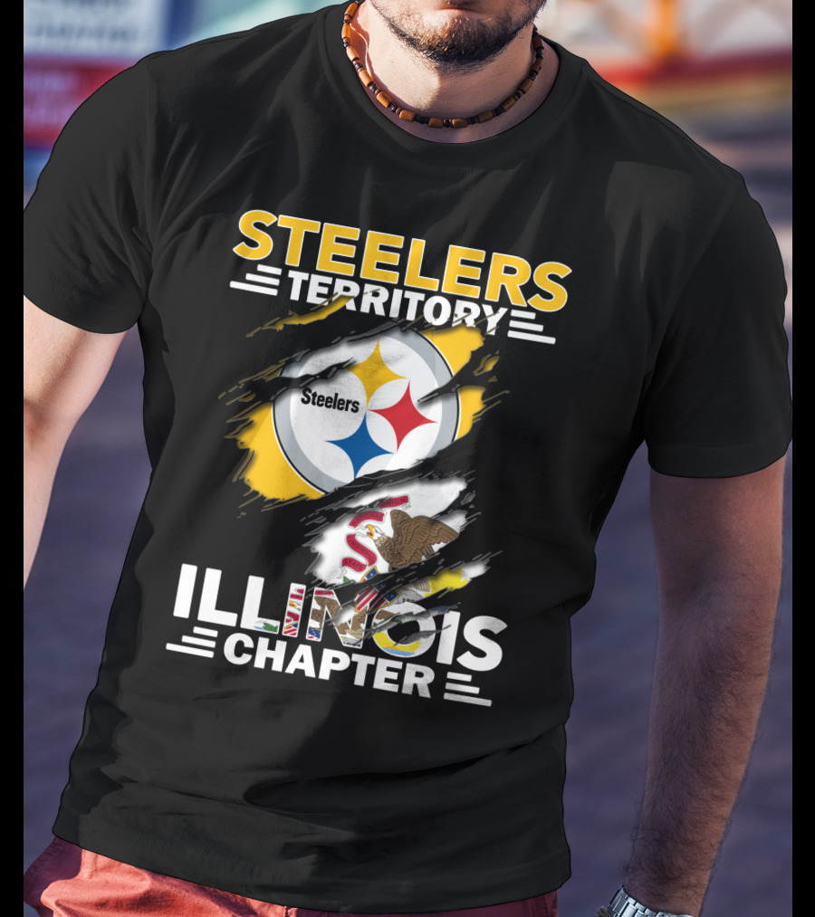 Steelers Territory Illinois Chapter Logo With Illinois State Flag And Pittsburgh Steelers T-Shirt