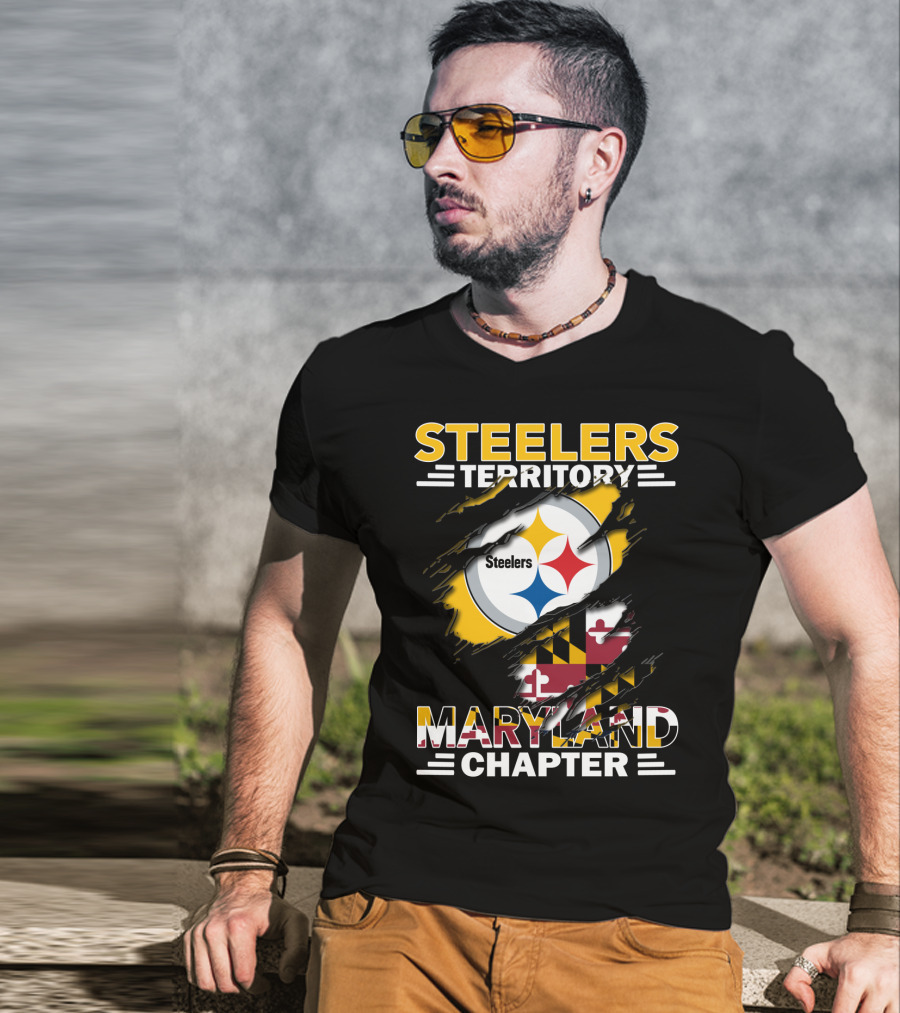Steelers Territory Maryland Chapter Flag And Logo Mashup T-Shirt