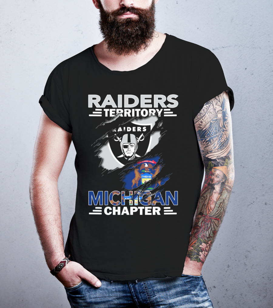 Raiders Territory Michigan Chapter Raiders Logo And Michigan Flag T-Shirt