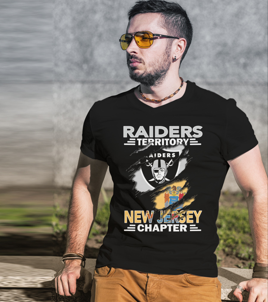 Raiders Territory New Jersey Chapter With Raiders Logo And New Jersey State Flag T-Shirt