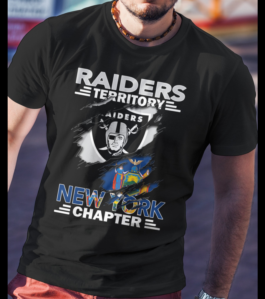 Raiders Territory New York Chapter Flag And Logo Fusion T-Shirt