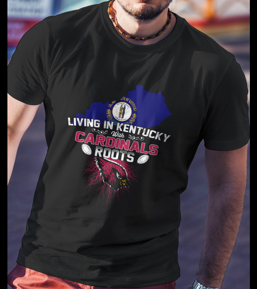 Living In Kentucky With Cardinals Roots Kentucky State Map Crest Football Helmet T-Shirt