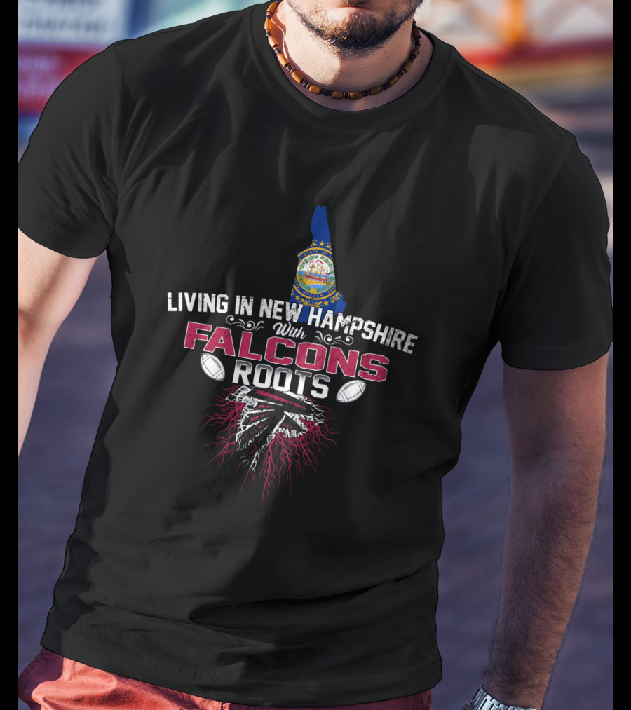 Living In New Hampshire With Falcons Roots New Hampshire State Map NFL Team Logo Football T-Shirt