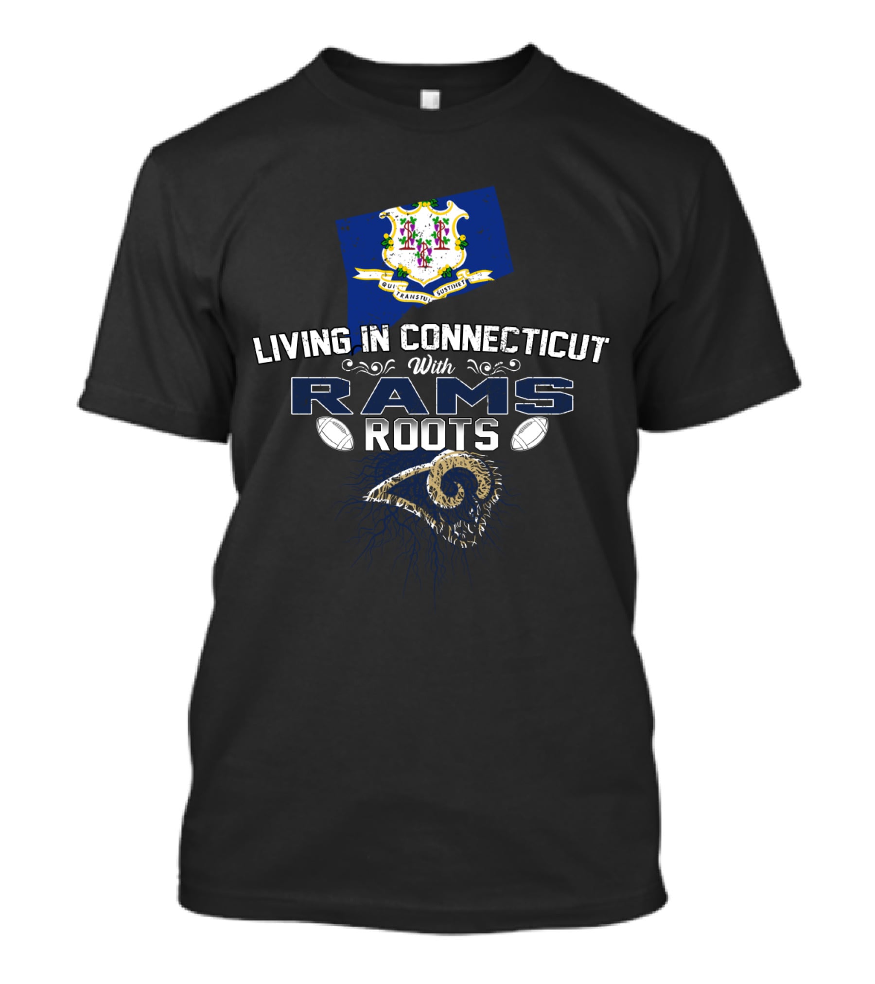 Living In Connecticut With Rams Roots Connecticut Map NFL Football T-Shirt