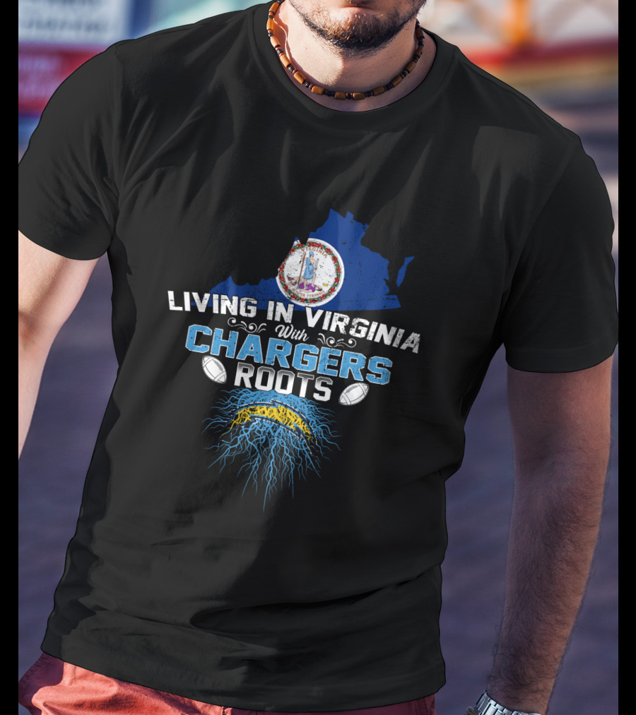 Living In Virginia With Chargers Roots Virginia State Seal Football T-Shirt