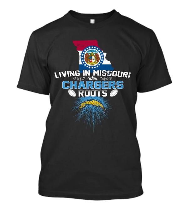 Living In Missouri With Chargers Roots Missouri Map And Football T-Shirt