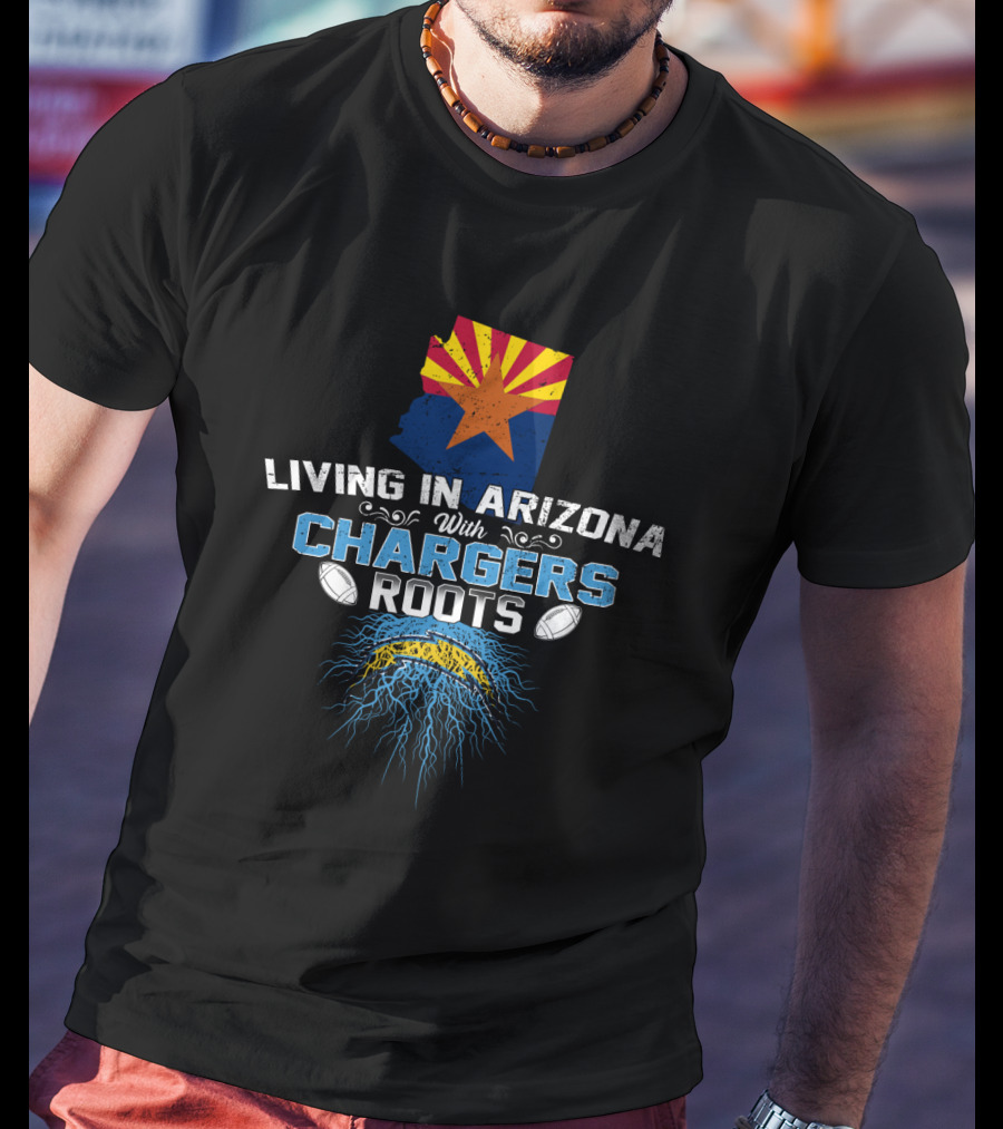 Living In Arizona With Chargers Roots Arizona Flag Map Football T-Shirt