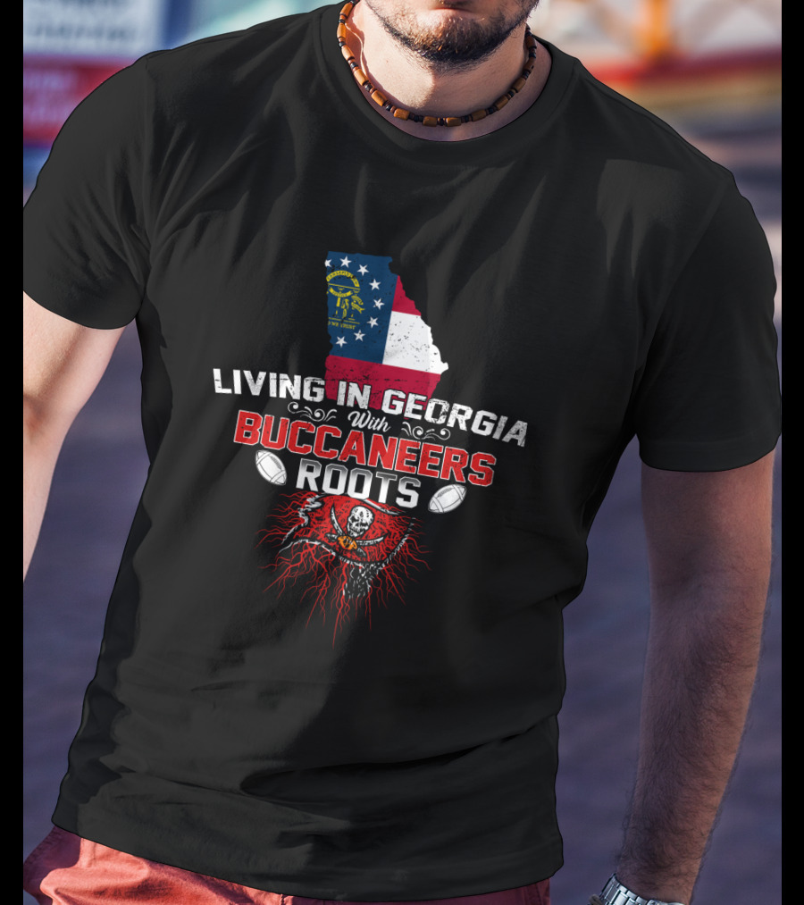 Georgia Living With Buccaneers Roots And Flag Background T-Shirt