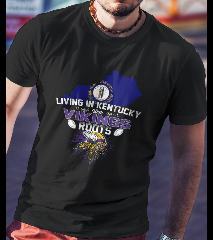 Living In Kentucky With Vikings Roots Minnesota Football Heritage Map Seal T-Shirt