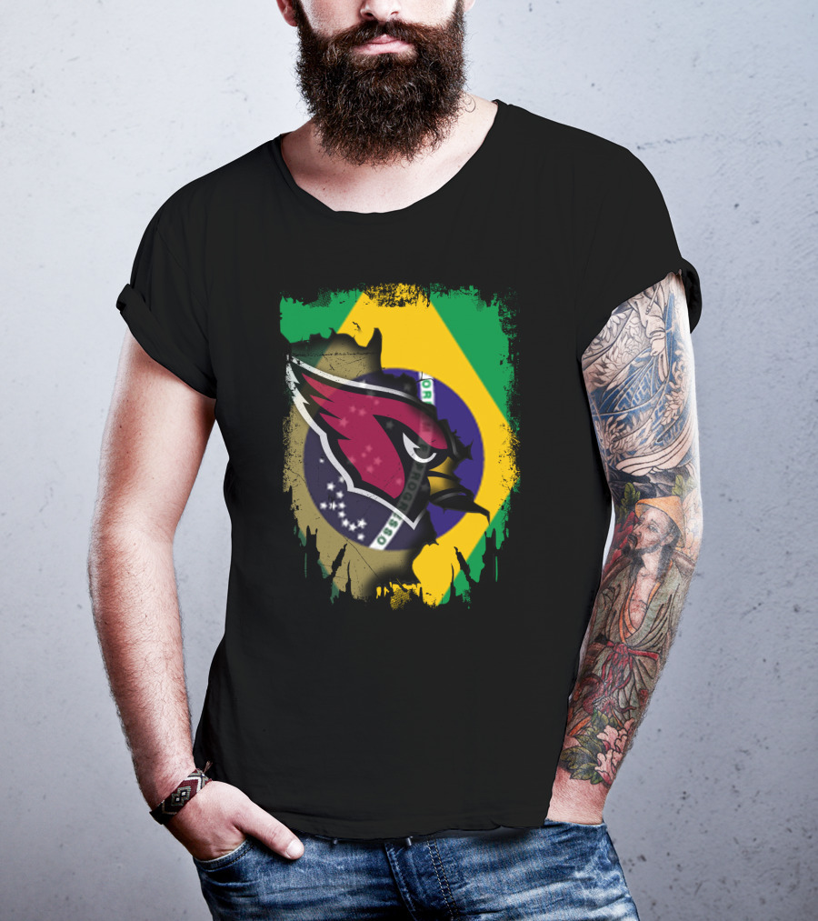 Together Brazil With Arizona Cardinals Flag Fusion T-Shirt