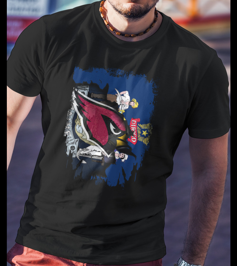 Maine State Flag With Cardinals NFL Team Logo Together T-Shirt