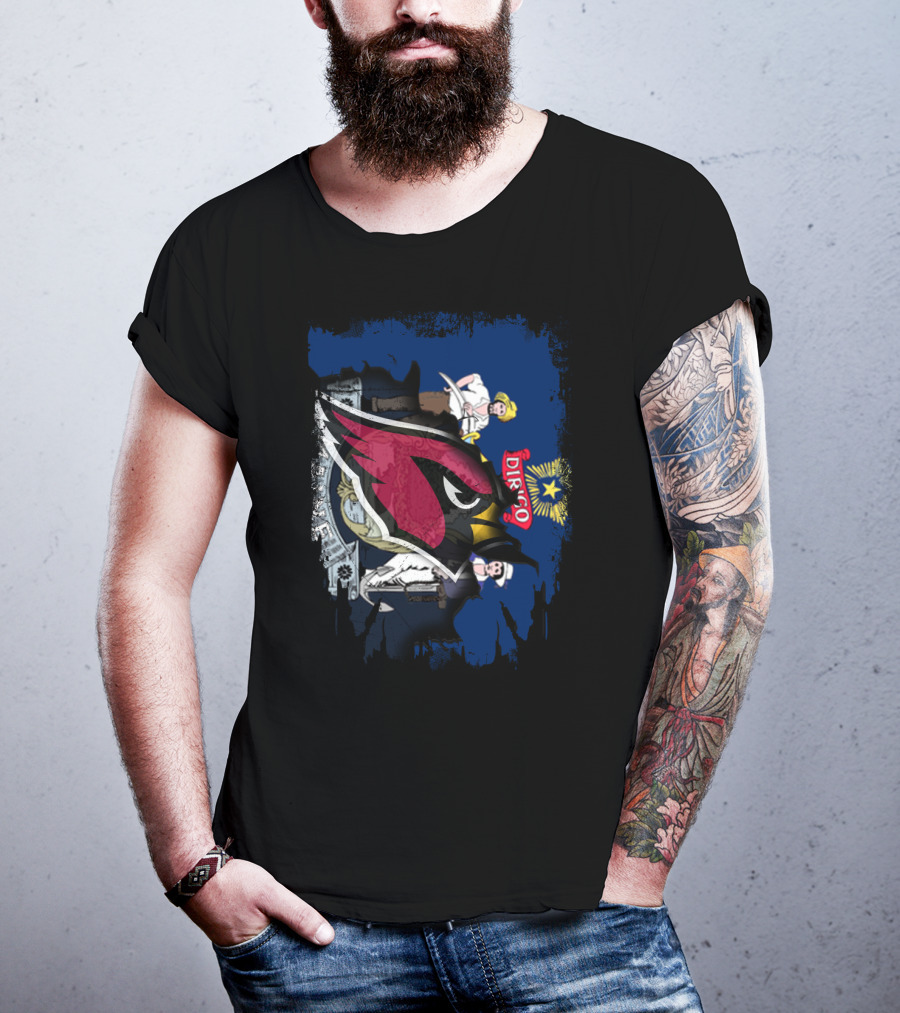 Maine State Flag With Cardinals NFL Team Logo Together T-Shirt
