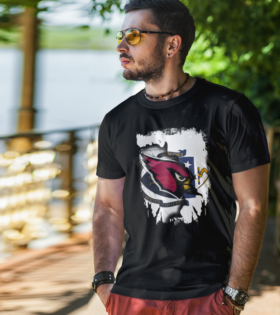 Massachusetts State Flag With Cardinals Football Logo Overlay T-Shirt