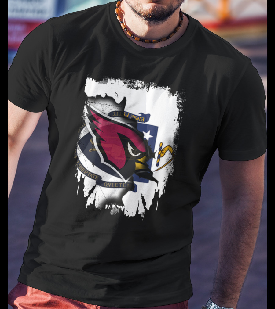 Massachusetts State Flag With Cardinals Football Logo Overlay T-Shirt
