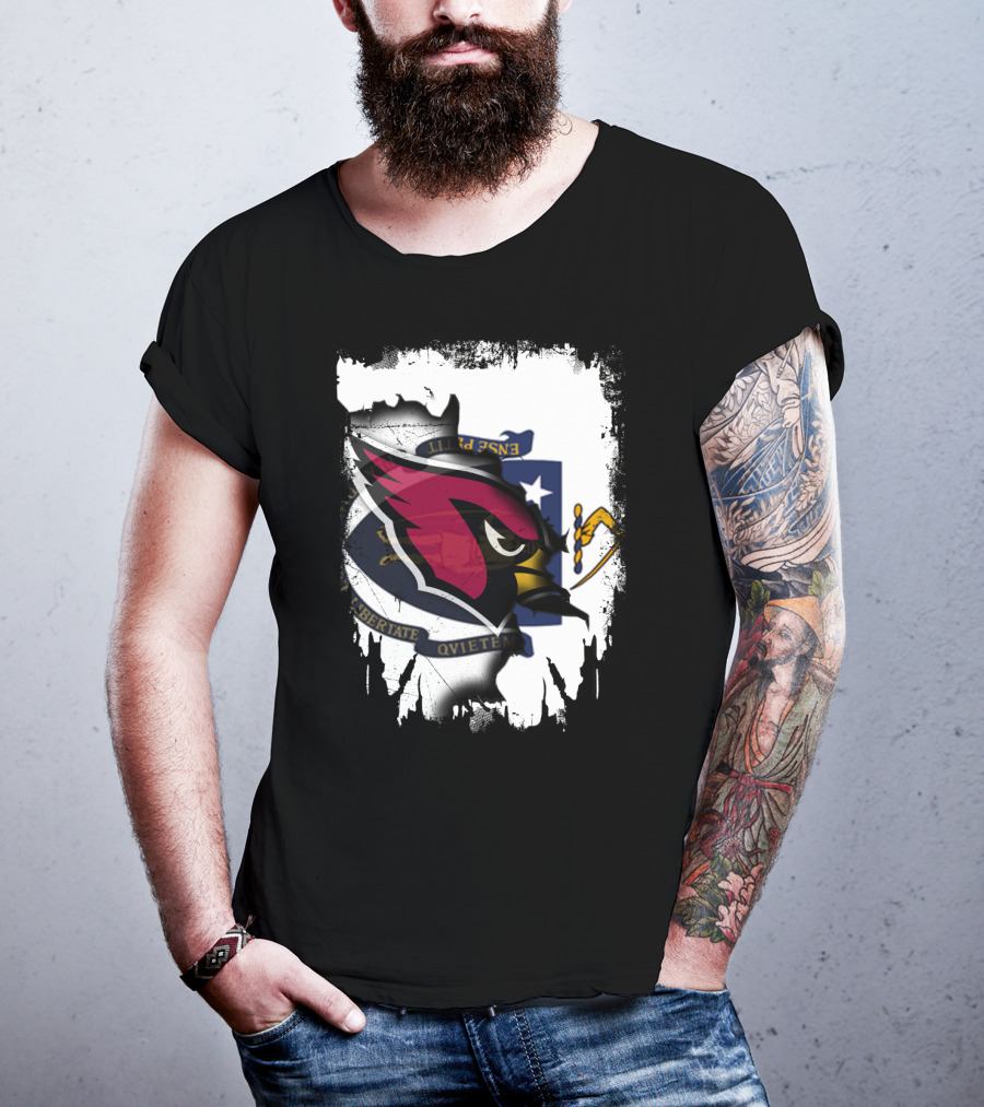 Massachusetts State Flag With Cardinals Football Logo Overlay T-Shirt