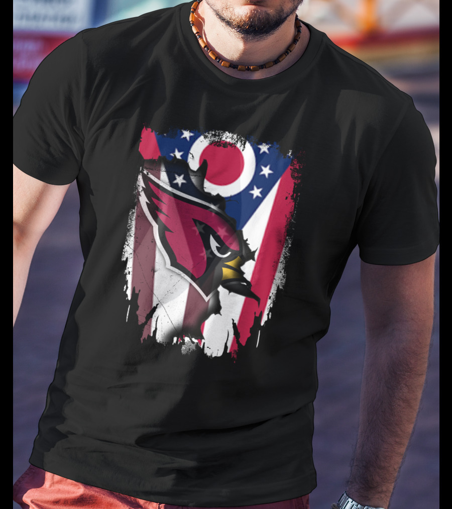 Ohio Flag With Cardinal Bird Logo Together T-Shirt