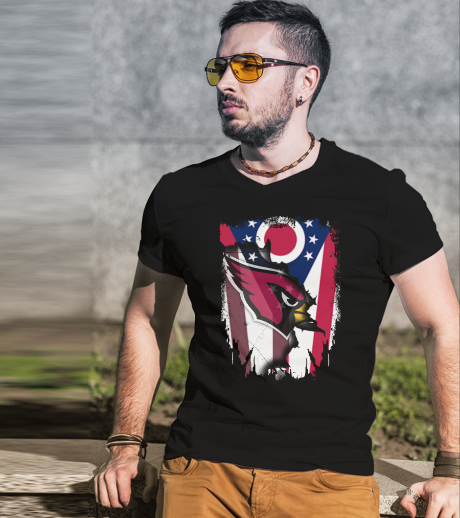 Ohio Flag With Cardinal Bird Logo Together T-Shirt