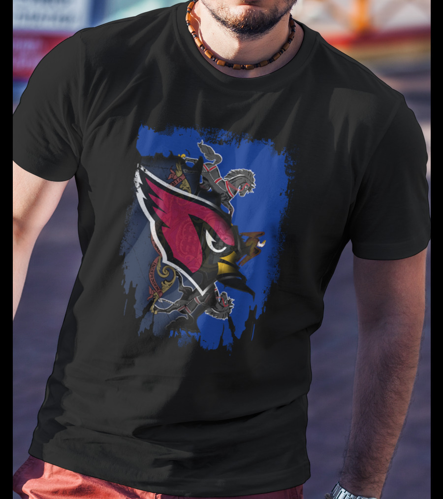 Pennsylvania State Outline With Cardinals And Horsemen Elements T-Shirt