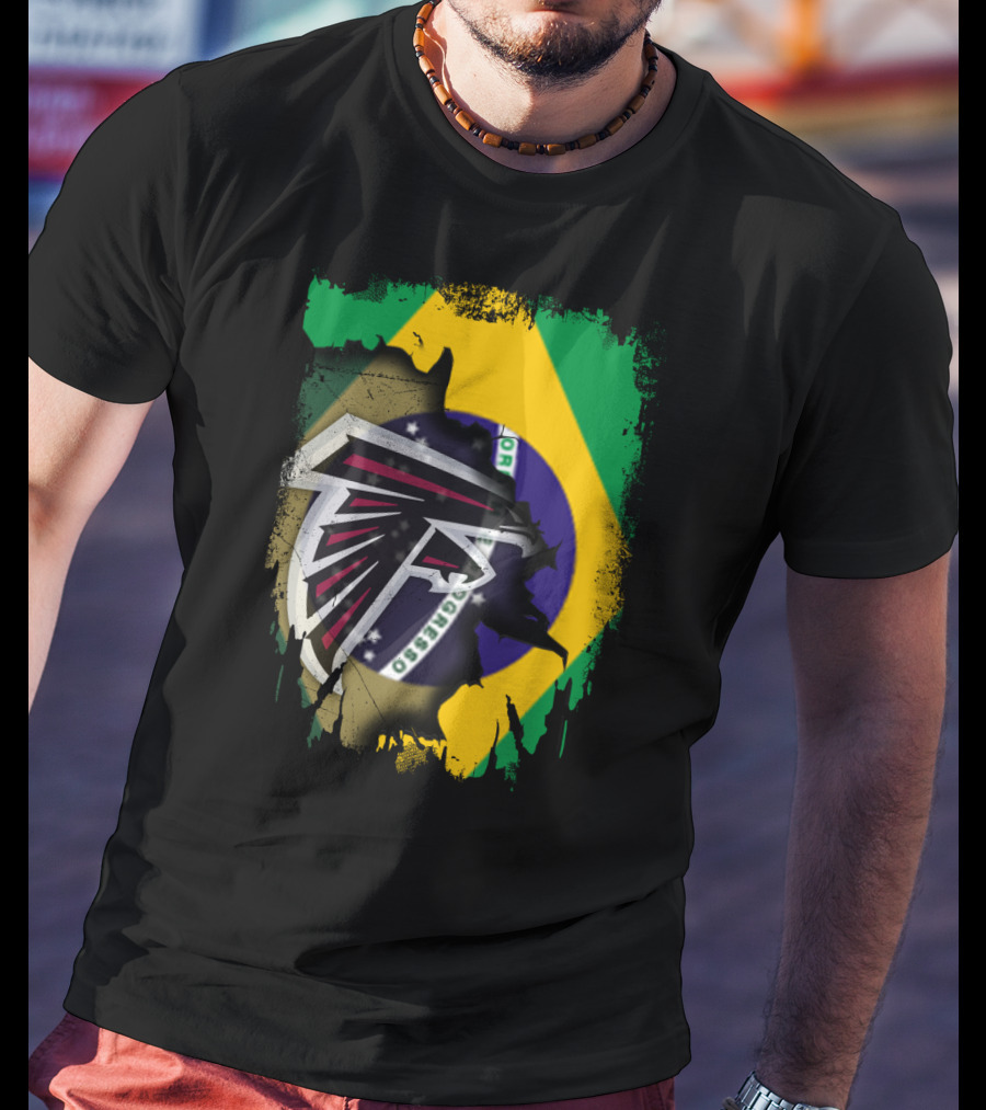 Atlanta Falcons Logo With Brazilian Flag Background T-Shirt