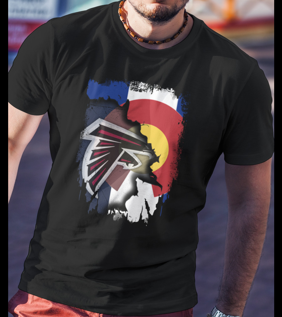 Together Colorado Falcons With State Flag And Atlanta Falcons Logo Fusion T-Shirt