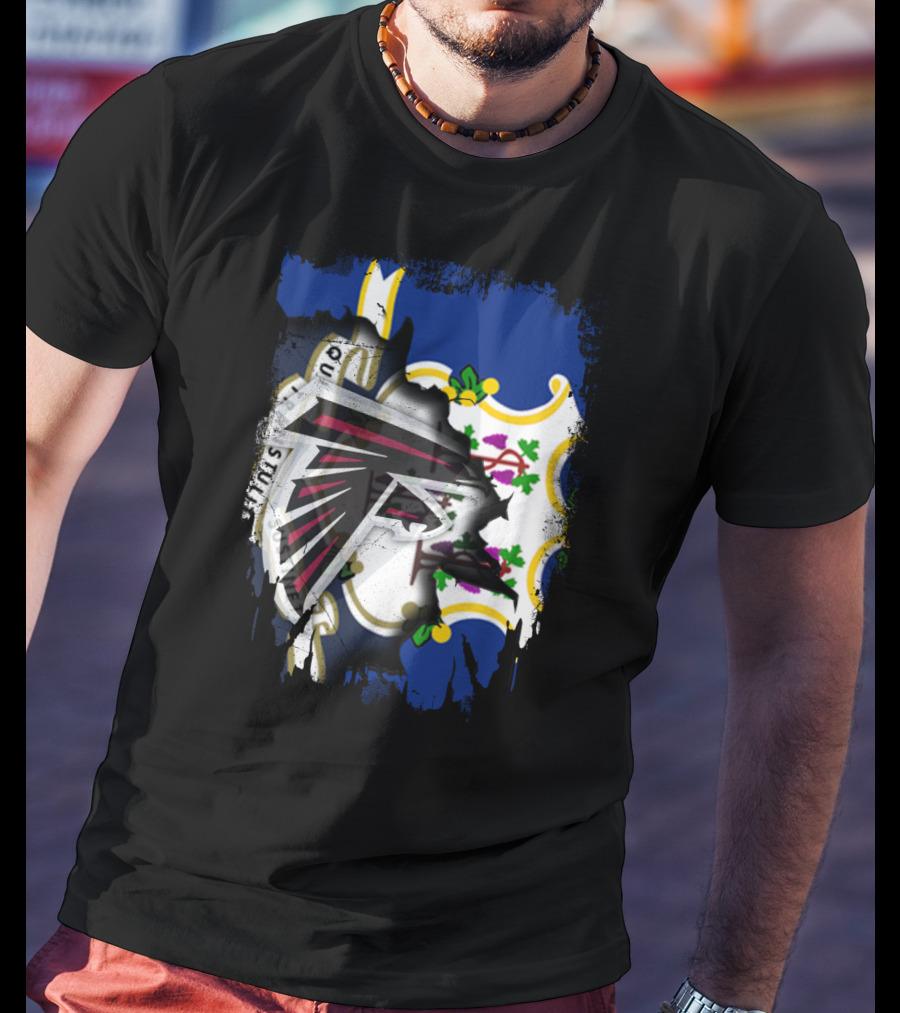 Connecticut State Flag With Atlanta Falcons Logo Integration T-Shirt