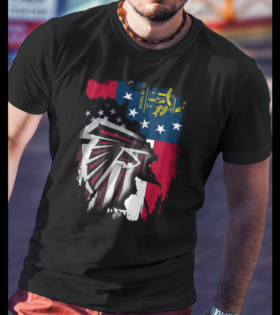 Georgia Flag Blended With Atlanta Falcons Logo Together T-Shirt