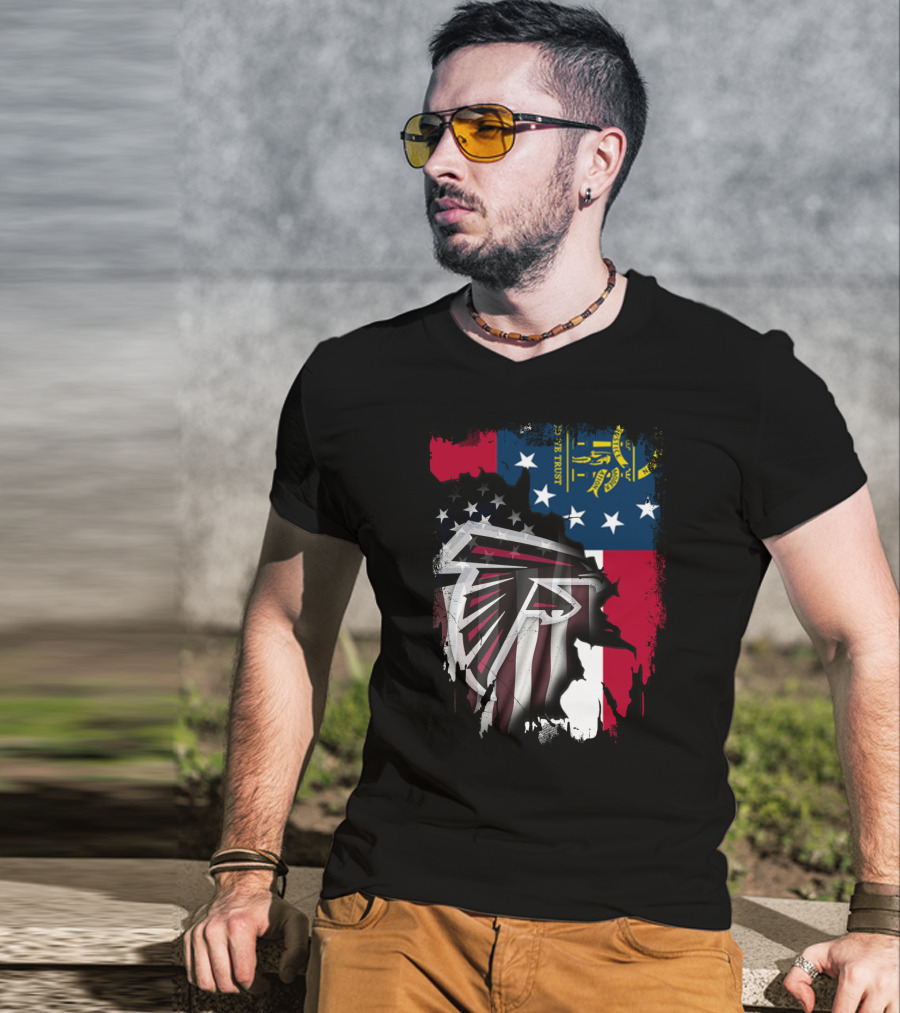 Georgia Flag Blended With Atlanta Falcons Logo Together T-Shirt