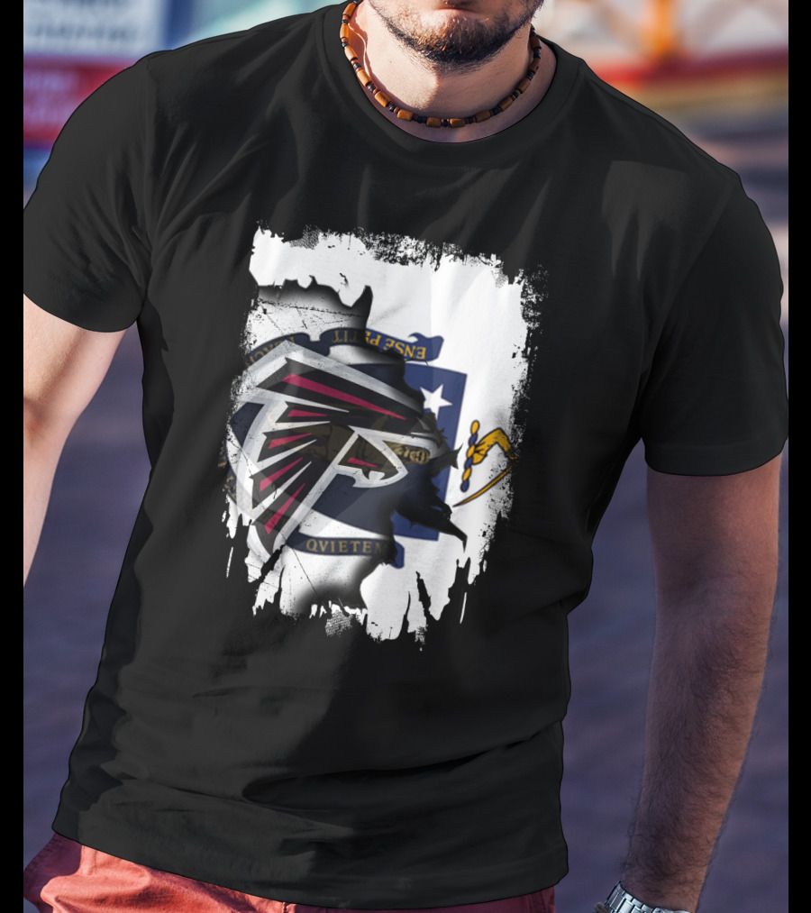 Massachusetts State Flag And Atlanta Falcons Logo Together T-Shirt