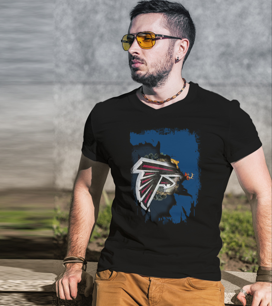 Together Vermont With Atlanta Falcons Logo On Distressed Blue Background T-Shirt