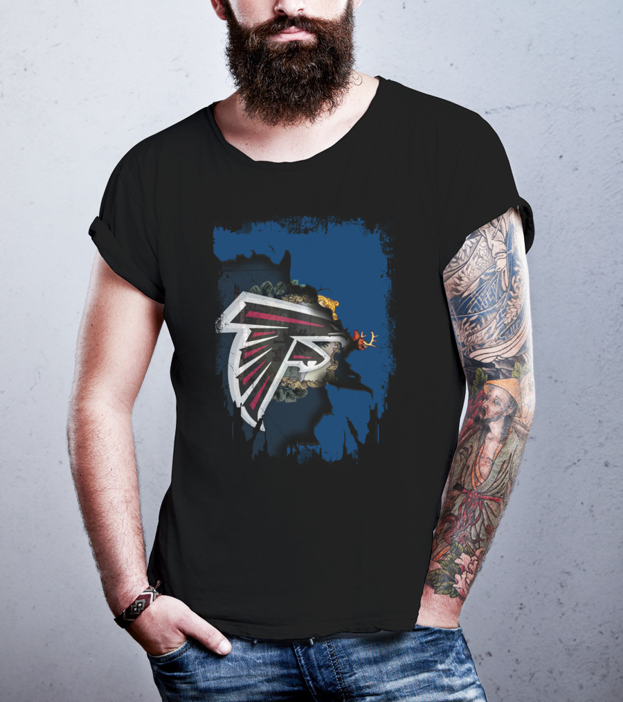 Together Vermont With Atlanta Falcons Logo On Distressed Blue Background T-Shirt