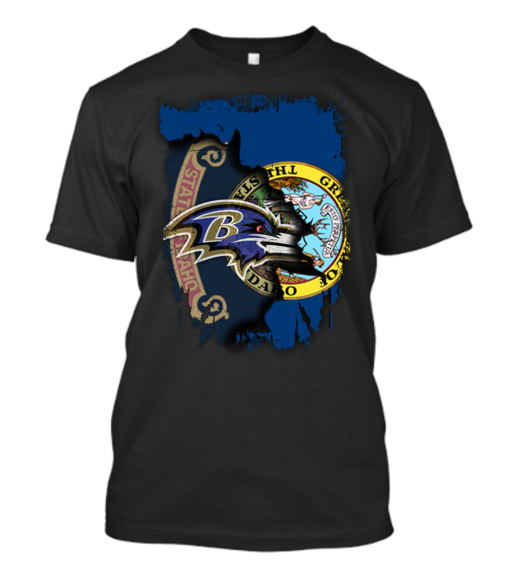 Together Idaho State Seal And Ravens Dual Emblem T-Shirt