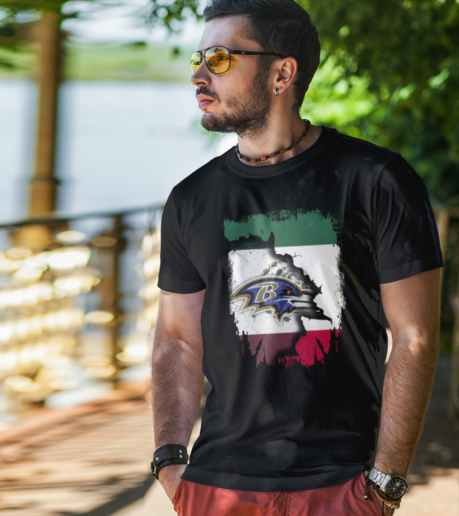 Mexico Flag Map With Baltimore Ravens T-Shirt