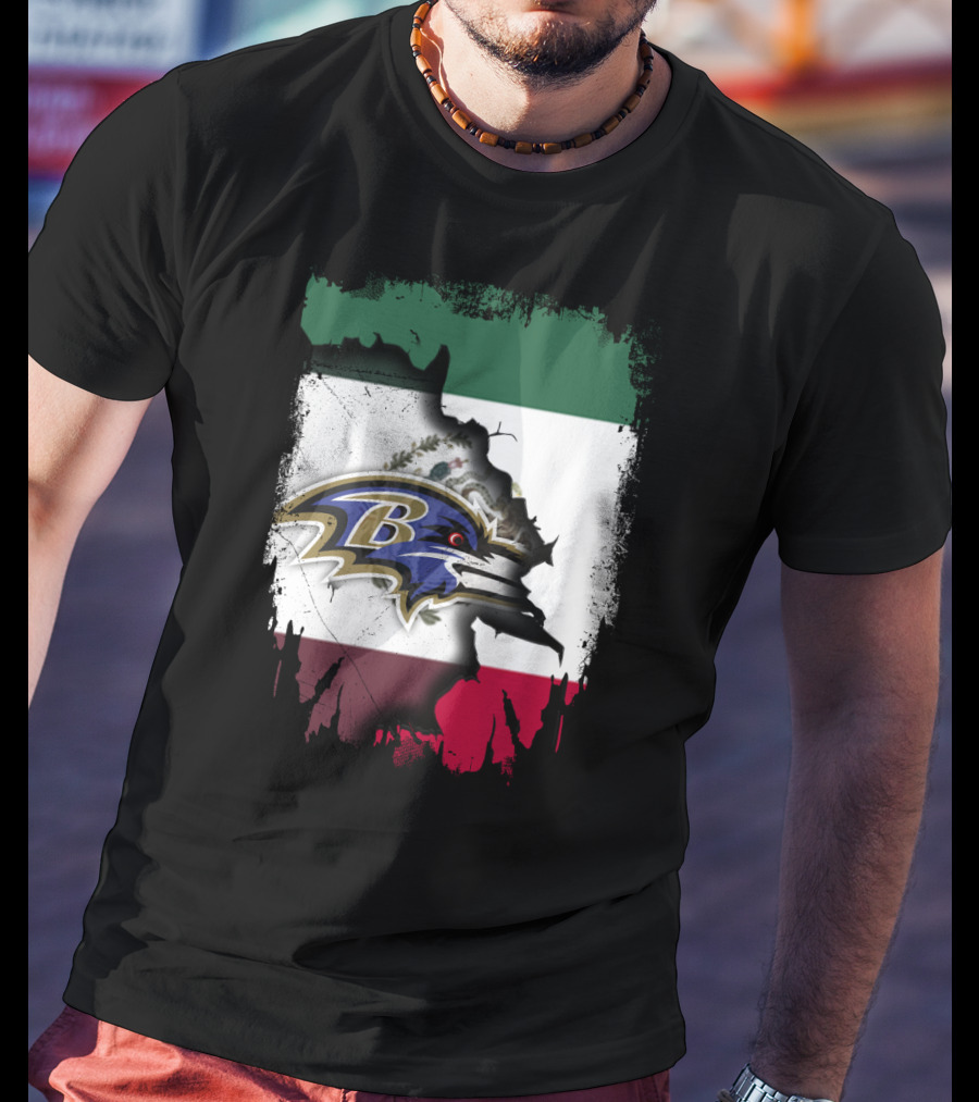 Mexico Flag Map With Baltimore Ravens T-Shirt