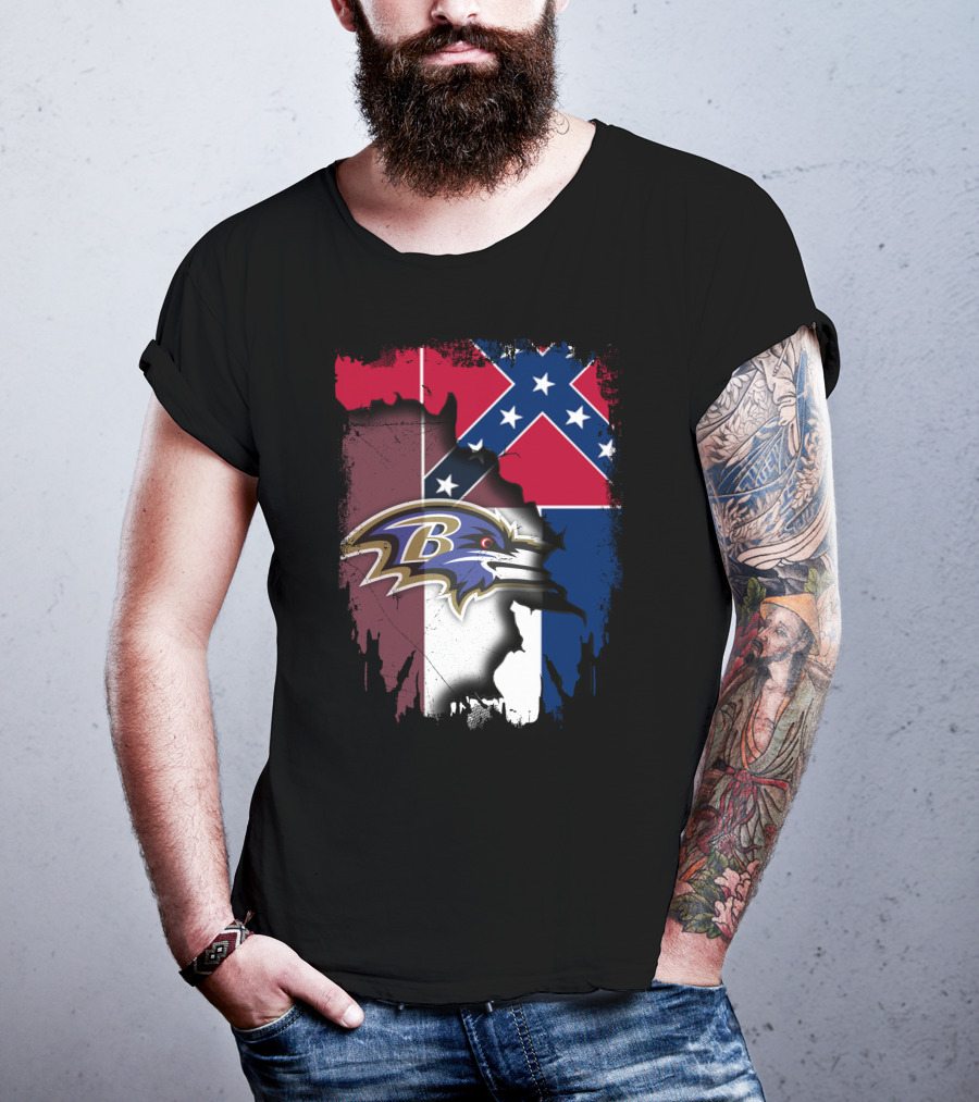 Baltimore Ravens Combined With Mississippi Flag Elements T-Shirt